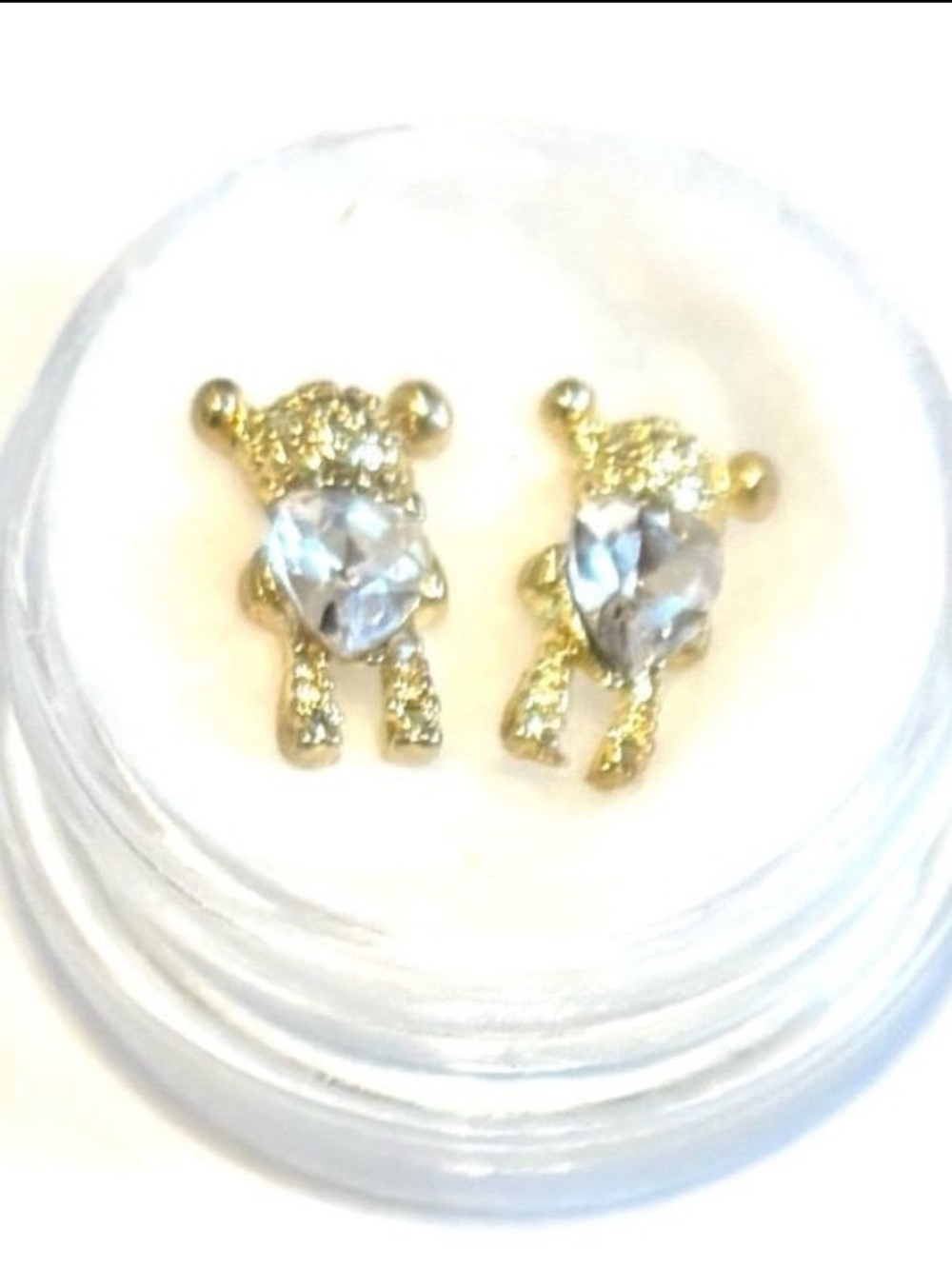 Gold tone mini bears  Nail Charms with CZ center look 6 pieces
